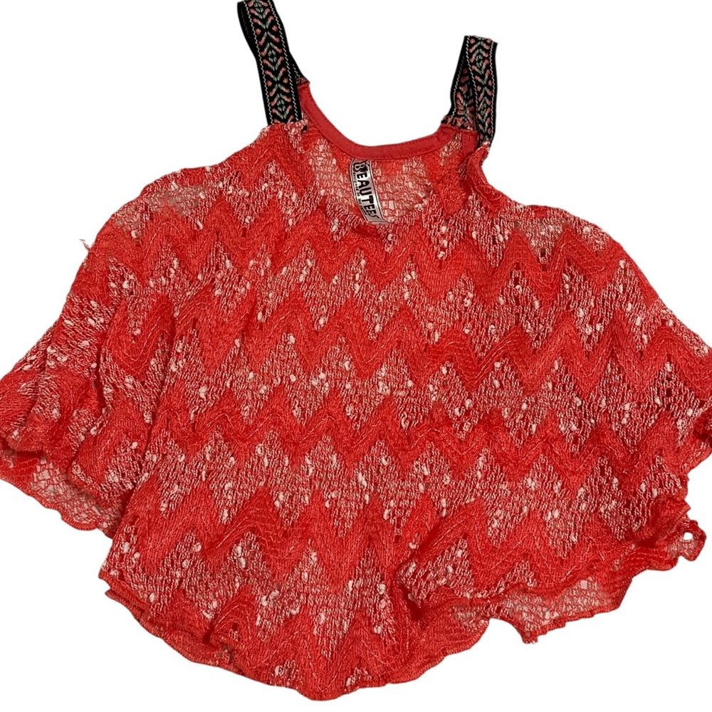 BEAUTEES Coral Lace Crochet Knit Tank Top, kids Size small 7/8